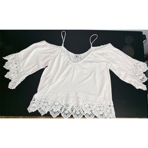 White Lace Off the Shoulder Crop Top